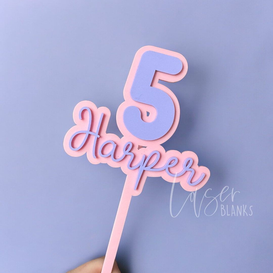 Number + Name Cake Topper | Personalised Script Lettering