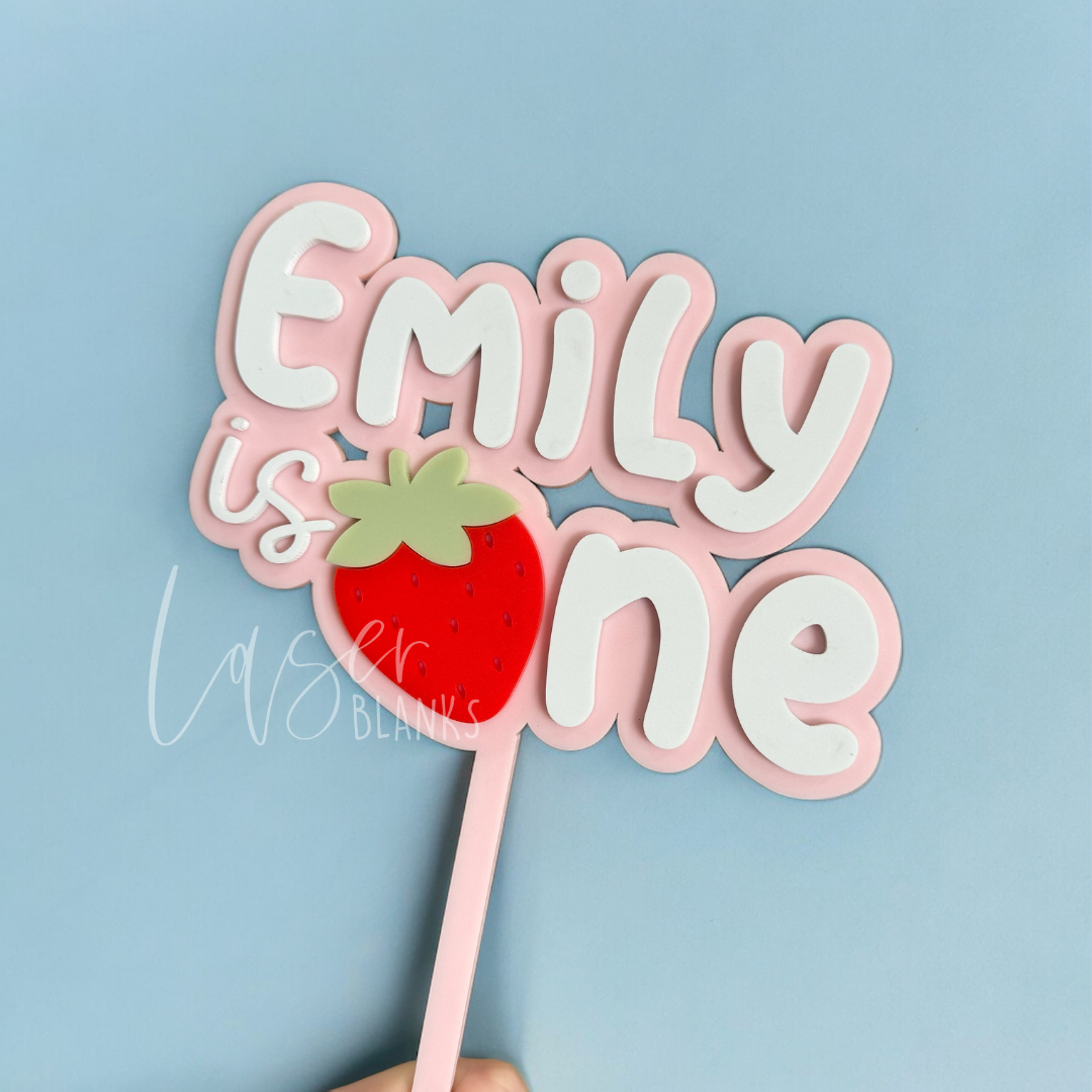 Name + Strawberry One Cake Topper | Personalised